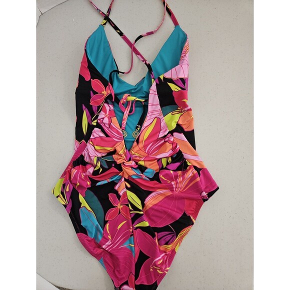 NWT TRINA TURK SOLAR FLORAL SWIMSUIT ONE-PIECE Size 14 Cut Outs Strappy - Picture 5 of 8